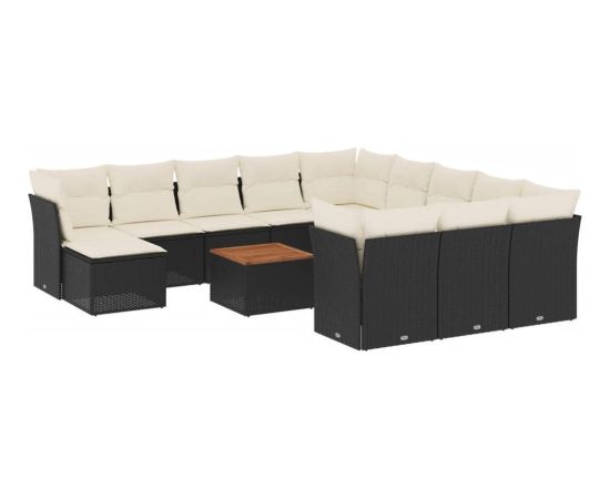 vidaXL 13-częsciowy zestaw mebli do ogrodu, poduszki, czarny, rattan PE Dārza mēbeļu komplekti