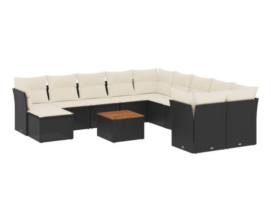 vidaXL 12-częsciowy zestaw mebli do ogrodu, z poduszkami, czarny, polirattan Dārza mēbeļu komplekti