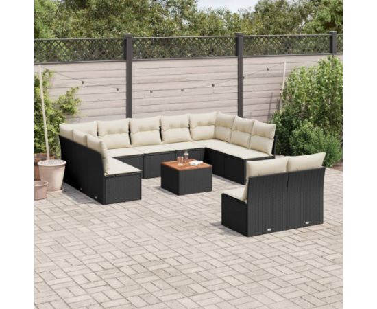 vidaXL 12-częsciowy zestaw mebli do ogrodu, z poduszkami, czarny, polirattan Dārza mēbeļu komplekti