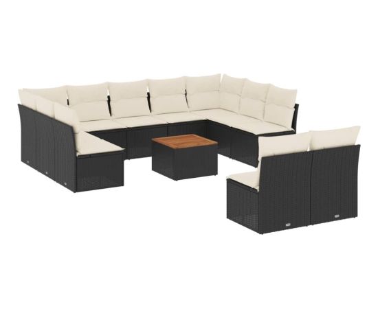 vidaXL 12-częsciowy zestaw mebli do ogrodu, z poduszkami, czarny, polirattan Dārza mēbeļu komplekti