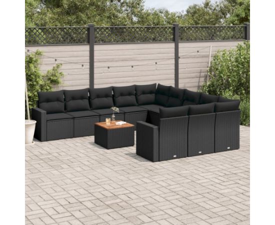 vidaXL 12-częsciowy zestaw mebli do ogrodu, z poduszkami, czarny, polirattan Dārza mēbeļu komplekti