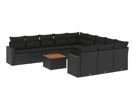 vidaXL 12-częsciowy zestaw mebli do ogrodu, z poduszkami, czarny, polirattan Dārza mēbeļu komplekti