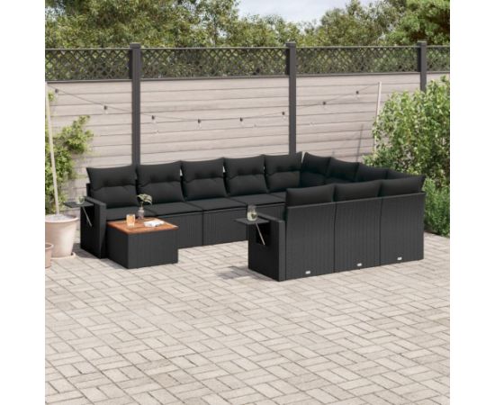 vidaXL 11-częsciowy zestaw wypoczynkowy do ogrodu, poduszki czarny rattan PE Dārza mēbeļu komplekti