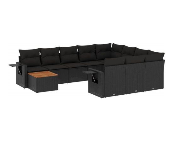 vidaXL 11-częsciowy zestaw wypoczynkowy do ogrodu, poduszki czarny rattan PE Dārza mēbeļu komplekti