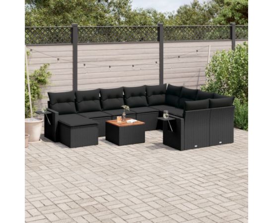 vidaXL 11-częsciowy zestaw wypoczynkowy do ogrodu, poduszki czarny rattan PE Dārza mēbeļu komplekti