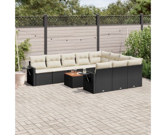 vidaXL 11-częsciowy zestaw wypoczynkowy do ogrodu, poduszki czarny rattan PE Dārza mēbeļu komplekti