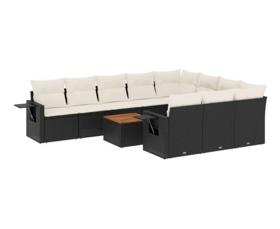 vidaXL 11-częsciowy zestaw wypoczynkowy do ogrodu, poduszki czarny rattan PE Dārza mēbeļu komplekti