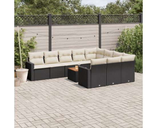 vidaXL 11-częsciowy zestaw wypoczynkowy do ogrodu, poduszki czarny rattan PE Dārza mēbeļu komplekti