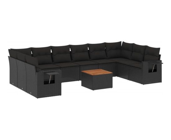 vidaXL 11-częsciowy zestaw wypoczynkowy do ogrodu, poduszki czarny rattan PE Dārza mēbeļu komplekti