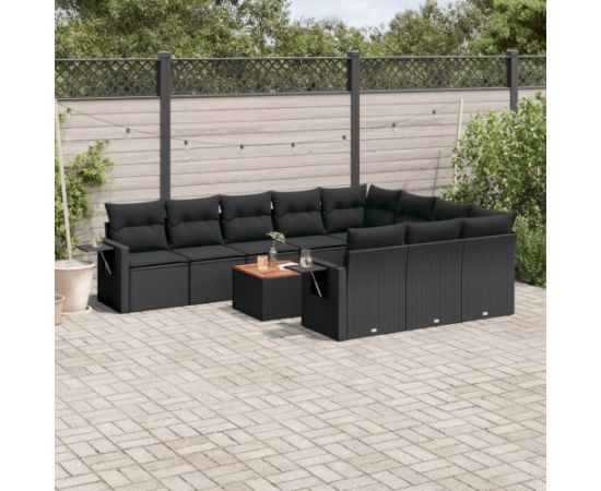 vidaXL 11-częsciowy zestaw wypoczynkowy do ogrodu, poduszki czarny rattan PE Dārza mēbeļu komplekti
