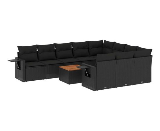 vidaXL 11-częsciowy zestaw wypoczynkowy do ogrodu, poduszki czarny rattan PE Dārza mēbeļu komplekti