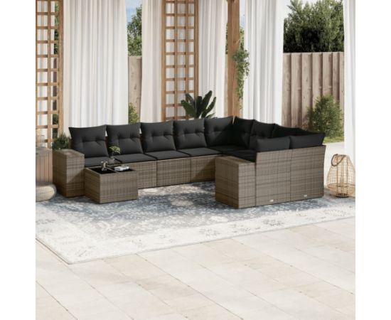 vidaXL 10-częsciowy zestaw wypoczynkowy do ogrodu, z poduszkami, szary Dārza mēbeļu komplekti