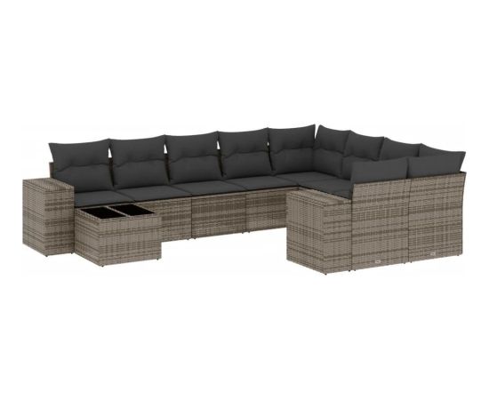 vidaXL 10-częsciowy zestaw wypoczynkowy do ogrodu, z poduszkami, szary Dārza mēbeļu komplekti