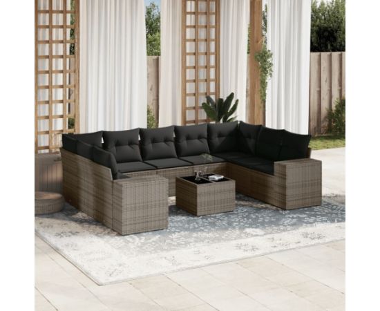 vidaXL 10-częsciowy zestaw wypoczynkowy do ogrodu, z poduszkami, szary Dārza mēbeļu komplekti