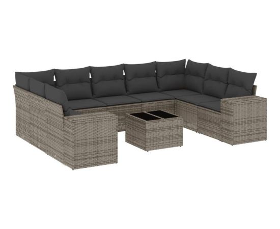 vidaXL 10-częsciowy zestaw wypoczynkowy do ogrodu, z poduszkami, szary Dārza mēbeļu komplekti