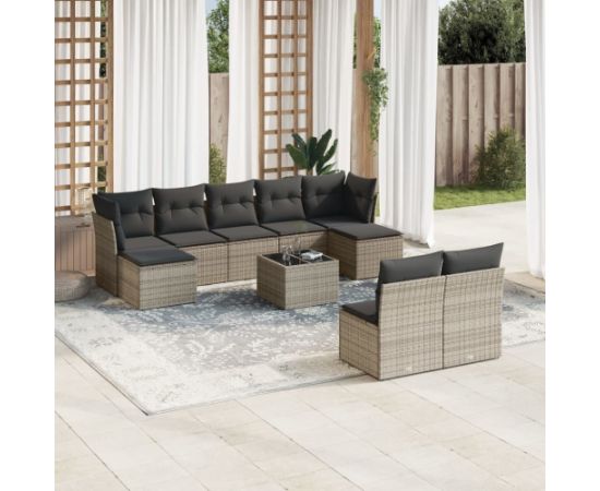 vidaXL 10-częsciowy zestaw wypoczynkowy do ogrodu, z poduszkami, szary Dārza mēbeļu komplekti