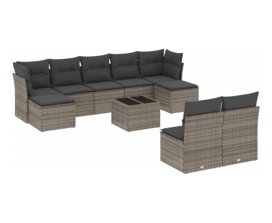 vidaXL 10-częsciowy zestaw wypoczynkowy do ogrodu, z poduszkami, szary Dārza mēbeļu komplekti