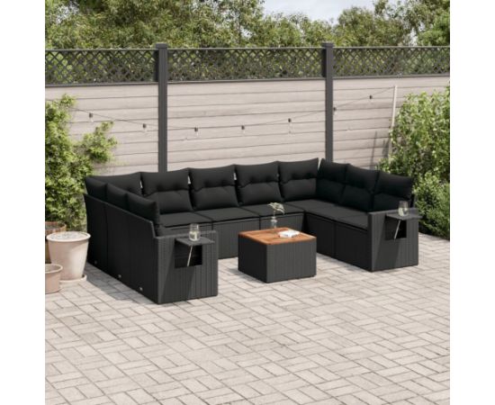vidaXL 10-częsciowy zestaw wypoczynkowy do ogrodu, poduszki czarny rattan PE Dārza mēbeļu komplekti