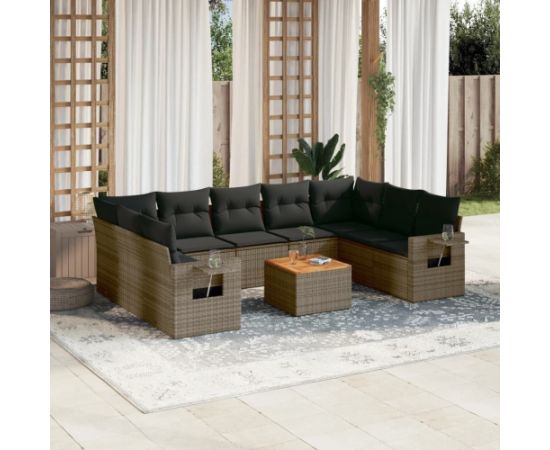 vidaXL 10-częsciowy zestaw wypoczynkowy do ogrodu, z poduszkami, szary Dārza mēbeļu komplekti