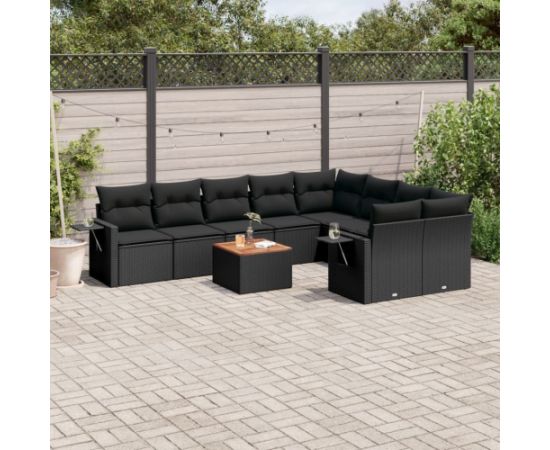 vidaXL 10-częsciowy zestaw wypoczynkowy do ogrodu, poduszki czarny rattan PE Dārza mēbeļu komplekti