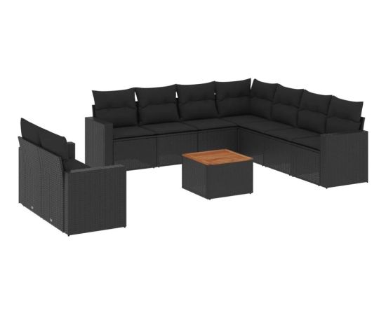 vidaXL 10-częsciowy zestaw wypoczynkowy do ogrodu, poduszki czarny rattan PE Dārza mēbeļu komplekti