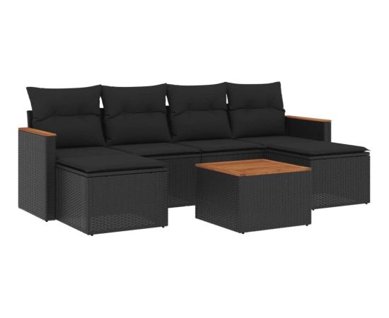 vidaXL vidaXL 7-cz. zestaw wypoczynkowy do ogrodu, z poduszkami, czarny Dārza mēbeļu komplekti