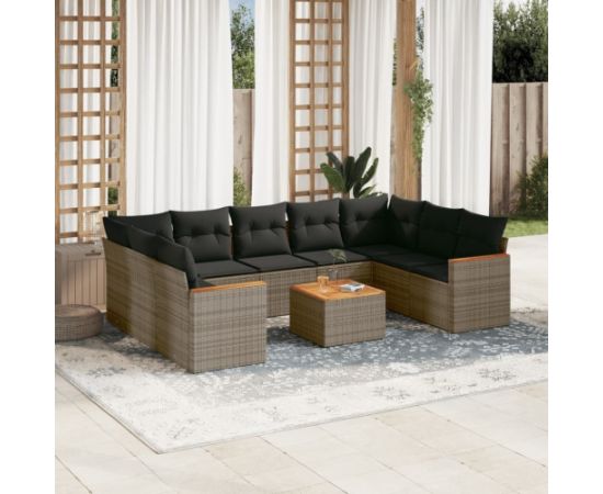 vidaXL vidaXL 10-cz. zestaw wypoczynkowy do ogrodu, z poduszkami, szary Dārza mēbeļu komplekti