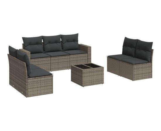 vidaXL 8-częściowy zestaw wypoczynkowy do ogrodu, poduszki, szary polirattan Dārza mēbeļu komplekti