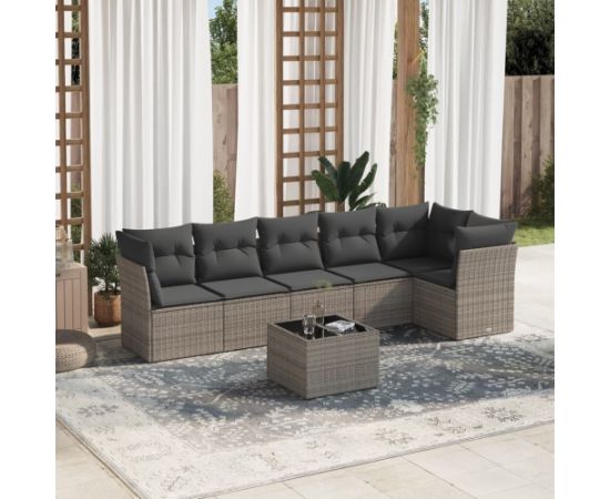 vidaXL 7-częściowy zestaw wypoczynkowy do ogrodu, z poduszkami, szary Dārza mēbeļu komplekti