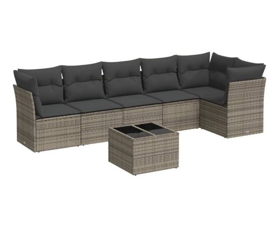 vidaXL 7-częściowy zestaw wypoczynkowy do ogrodu, z poduszkami, szary Dārza mēbeļu komplekti