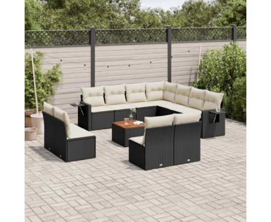 vidaXL 12-częściowy zestaw mebli do ogrodu, z poduszkami, czarny, polirattan Dārza mēbeļu komplekti