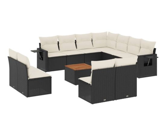 vidaXL 12-częściowy zestaw mebli do ogrodu, z poduszkami, czarny, polirattan Dārza mēbeļu komplekti