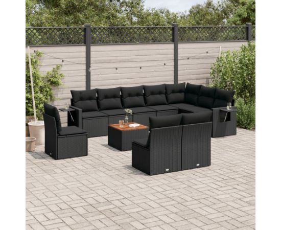vidaXL 11-częściowy zestaw wypoczynkowy do ogrodu, poduszki czarny rattan PE Dārza mēbeļu komplekti