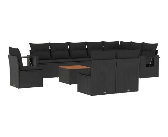 vidaXL 11-częściowy zestaw wypoczynkowy do ogrodu, poduszki czarny rattan PE Dārza mēbeļu komplekti