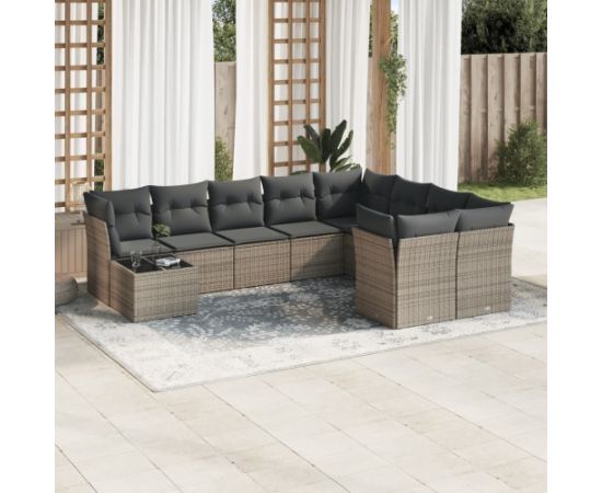 vidaXL 10-częściowy zestaw wypoczynkowy do ogrodu, z poduszkami, szary Dārza mēbeļu komplekti