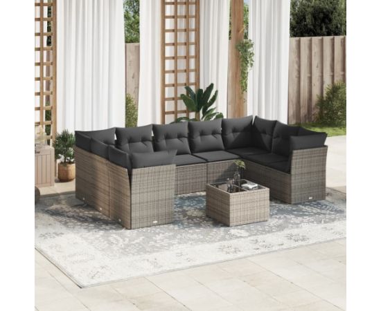 vidaXL 10-częściowy zestaw wypoczynkowy do ogrodu, z poduszkami, szary Dārza mēbeļu komplekti