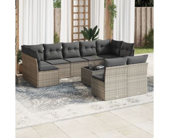 vidaXL 10-częściowy zestaw wypoczynkowy do ogrodu, z poduszkami, szary Dārza mēbeļu komplekti