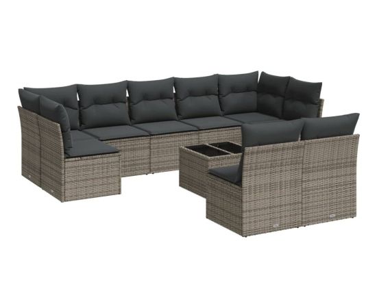 vidaXL 10-częściowy zestaw wypoczynkowy do ogrodu, z poduszkami, szary Dārza mēbeļu komplekti