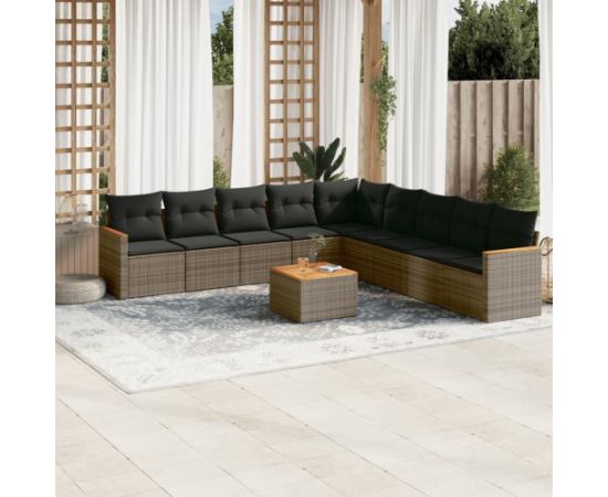 vidaXL vidaXL 10-cz. zestaw wypoczynkowy do ogrodu, z poduszkami, szary Dārza mēbeļu komplekti