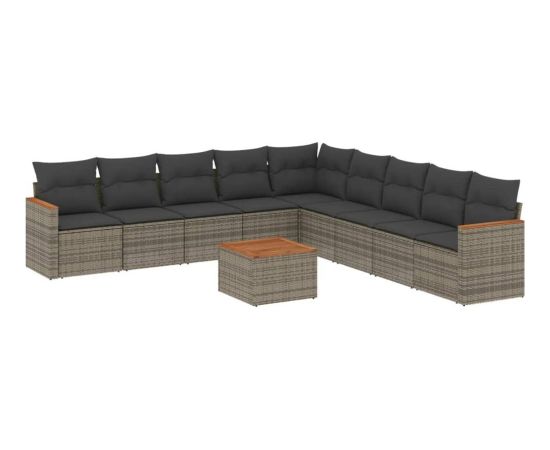 vidaXL vidaXL 10-cz. zestaw wypoczynkowy do ogrodu, z poduszkami, szary Dārza mēbeļu komplekti