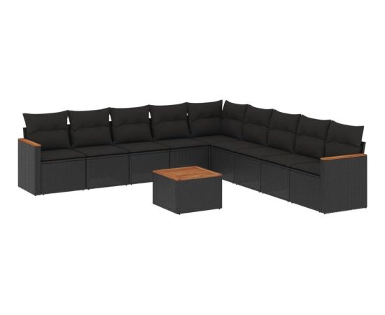 vidaXL vidaXL 10-cz. zestaw wypoczynkowy do ogrodu, poduszki czarny rattan PE Dārza mēbeļu komplekti