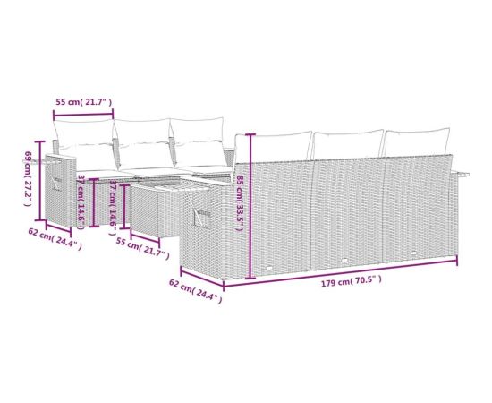 vidaXL vidaXL 7-cz. zestaw wypoczynkowy do ogrodu, z poduszkami, szary Dārza mēbeļu komplekti