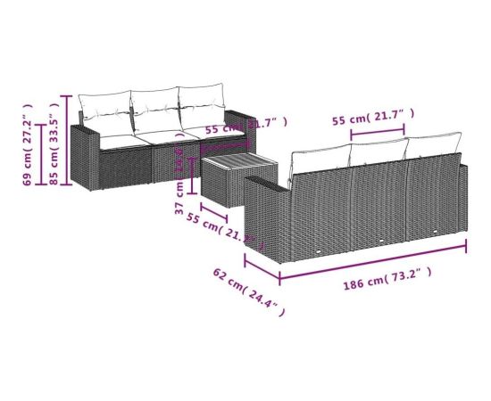 vidaXL 7-częściowy zestaw wypoczynkowy do ogrodu, z poduszkami, szary Dārza mēbeļu komplekti