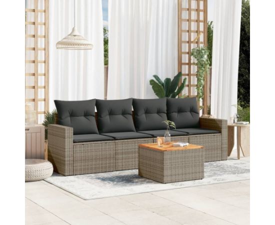 vidaXL 5-częściowy zestaw wypoczynkowy do ogrodu, poduszki, szary rattan PE Dārza mēbeļu komplekti