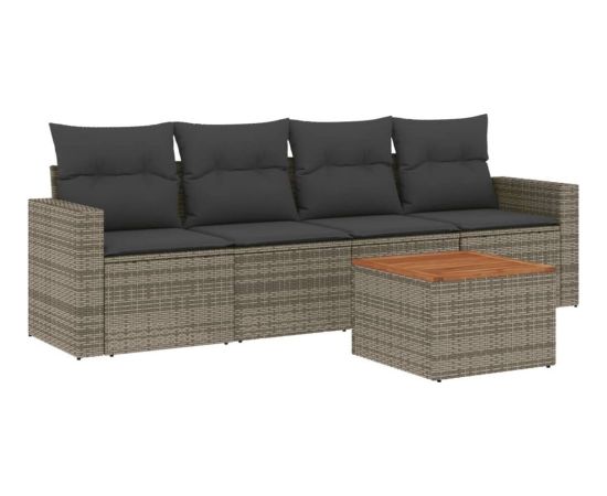 vidaXL 5-częściowy zestaw wypoczynkowy do ogrodu, poduszki, szary rattan PE Dārza mēbeļu komplekti