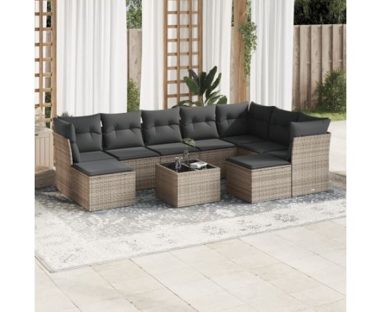 vidaXL 10-częściowy zestaw wypoczynkowy do ogrodu, z poduszkami, szary Dārza mēbeļu komplekti