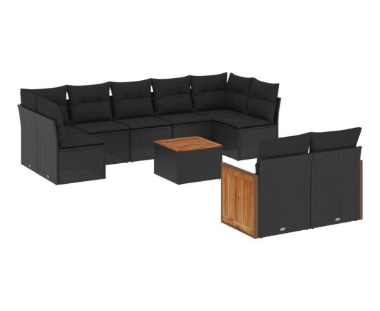 vidaXL vidaXL 10-cz. zestaw wypoczynkowy do ogrodu, poduszki czarny rattan PE Dārza mēbeļu komplekti