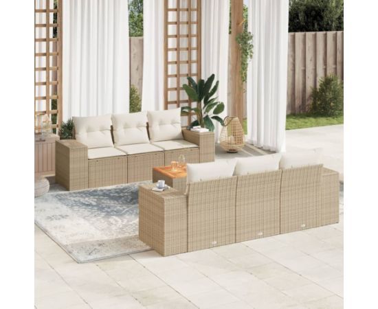 vidaXL 7-częściowy zestaw wypoczynkowy do ogrodu, z poduszkami, beżowy Dārza mēbeļu komplekti