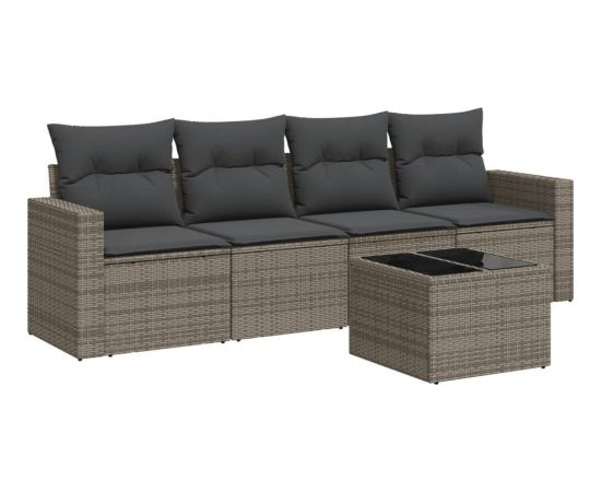 vidaXL 5-częściowy zestaw wypoczynkowy do ogrodu, poduszki, szary rattan PE Dārza mēbeļu komplekti