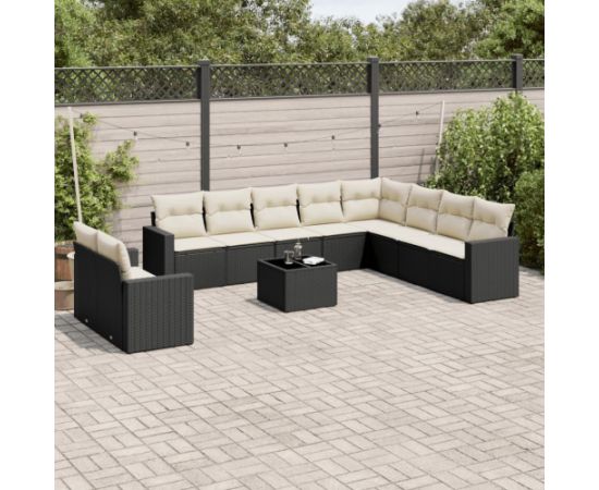 vidaXL 11-częściowy zestaw wypoczynkowy do ogrodu, poduszki czarny rattan PE Dārza mēbeļu komplekti